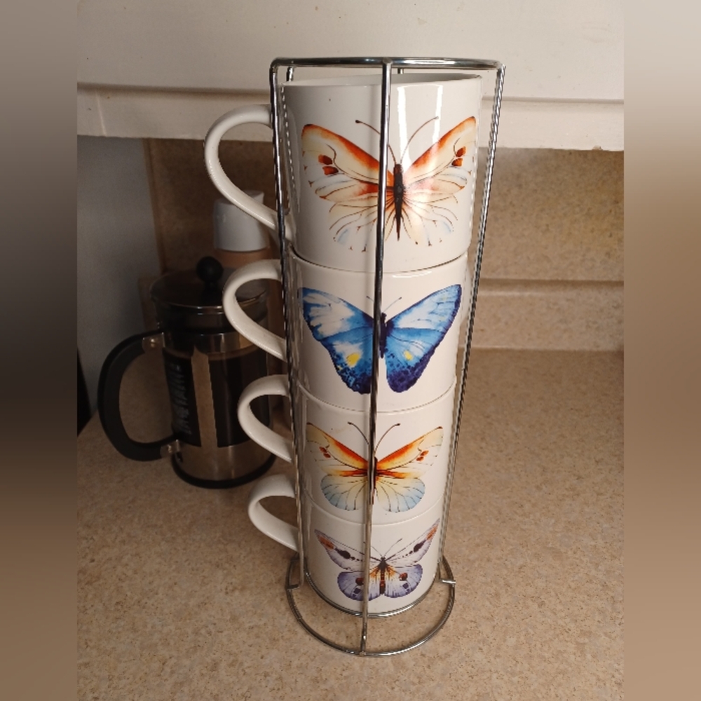 Butterfly Design Stackable Mugs - Picture 3 of 3